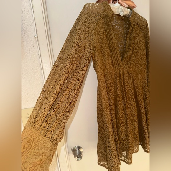 Free People Long Sleeve Dress in Gold and Brown - Picture 4 of 10